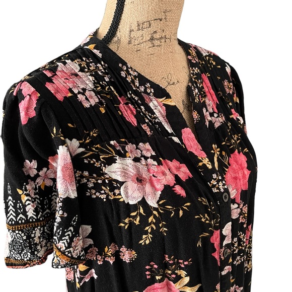 Knox Rose Floral Black Pink Buttoned Blouse Size L - Picture 6 of 14